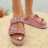 2025 New Thick Bottom Rope Double Buckle Drill Softwood Beach Slippers Large Size Women's Shoes HZ0115