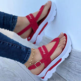 2025 Summer New Large-Size Slope Hedging Buckle Sandals Women Wearing Roman Sandals Outside The Thick Soles HZ0115