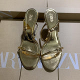 ZA 2025 Spring New Buckle With Stylish Metal Fine High Heels Golden Dew Temperament Sexy Shoes HZ0115
