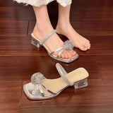 2025 Summer New Word Water Diamond Mountain Tea Transparent Crystal And Temperament And High And Cool Slippers Woman HZ0115