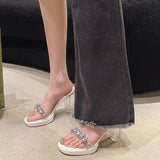 High-Heeled Sandals Women's Summer 2025 New Out-Of-Crystal Diamond Thick-Bottom Fairy Fairy-Selds Sexy Crystal Coarse And Cool Drag HZ0115