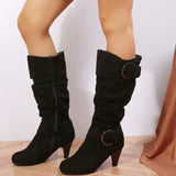 Large-Size Autumn And Winter Boots New But Knee Velvet High With Belt Buckle Round Head And Long Boots Girl HZ0115