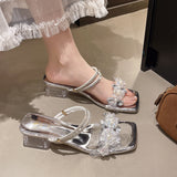 2025 Summer New Fashion Transparent Crystal And External Temperament Fashion Flowers And Fairy Wind Two Wearing Cold Slippers HZ0115