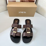 ZA2025 New Beach Flat Shoes Comfortable Fashion Large Size Square Buckle Spring Comfortable HZ0115