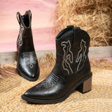 Large-Size Embroidery Side And V Mouth Western Cowboy Fashion Boots 2025 New Pointed Leather Boots HZ0115
