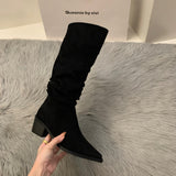 Sharp-Headed High-Heeled Kaqi Heap Boots Boots Women's Shoes 2025 New Spring And Autumn Winter Thin Long-Sleeve Knight Boots HZ0115