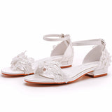 2 Cm Square With A Shallow Mouth With Sandals Ivory White Silk Satin Bridal White Lace Flower Sandals HZ0115