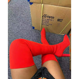 Autumn And Winter Sharp Head Thick And Knitted Knee Boots Women Large Size Elastic Wool Socks Long Boots HZ0115