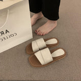Small Design Sense Retro Square Toe Flat-Bottom Slippers Women Wearing Fairy Wind Seaside Resort Beach Cool HZ0115