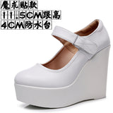 White 8CM High Heel Heel Leather Shoes 3CM Thick Waterproof Table Comfortable Loose Cake Shoes Round Head Light Magic Stick Single Shoes Women HZ0115