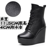 Round Head 12Cm High Slope And Waterproof Table Mid-Sleevel Boots With Side Zipper Women's Boots Pine Cake Plus Velvet Winter Warm Leather Boots HZ0115
