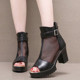 Fish Mouth Net Sandals Women Summer High Heel Waterproof Table Zipper Mesh Shoes Fashion Women's Hollow Breathable Cool Boots HZ0115