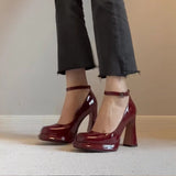 2025 Summer New Thick Heel Shallow Waterproof Table Sweet College Style Simple Comfortable High Heel Single Shoes HZ0115