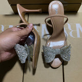 2025 Summer New Women's Shoes Beige Water Drill Bows Fine High Heel Sandals Tip-Out Fashion Sandals HZ0115