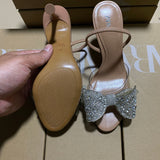 2025 Summer New Women's Shoes Beige Water Drill Bows Fine High Heel Sandals Tip-Out Fashion Sandals HZ0115