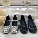 Elegant Thin Round Head Bow Flat Sole Single Shoes Summer New Small Leather Shoes Light Mouth Mary Jane Dress HZ0115