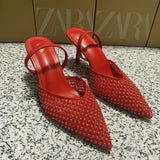 ZA Home 2025 New Pointed Shoes Slippers And Women's Fine With 2025 Summer New Hollow Mesh Yarn Half Drag Woman HZ0115