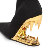 New Metal High-Heeling Hollow Tusk Giant Tooth Tiger Tooth Alien And Knitted Elastic Short Boots Socks Women's Boots HZ0115