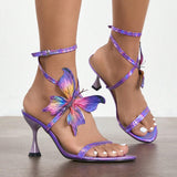 Women's Round-Headed Three-Dimensional Butterfly Fine High Heel Sandals Women's Shoes Purple High Heels Source HZ0115