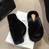 7Cm Thick-Bottomed Fur Slippers Wearing Autumn New Fashion Slope And Loose Cake Bottom-Size Cotton Slippers HZ0115