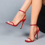 Women's Square Head Patent Leather With Cross Ankle With Fine Heel Sandals Women's Shoes Red High Heels HZ0115