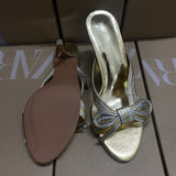 ZA Home 2025 Weaving Knot Wearing High Heel Slippers Temperament Exposed Toe Fish Mouth Large Size Sandals Women Women's Shoes Low Heel HZ0115