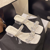 2025 Summer New Fashion Transparent Crystal And External Temperament Fashion Flowers And Fairy Wind Two Wearing Cold Slippers HZ0115