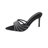 High Heels Summer New Water Drill Sandals Thin Heel Toe Sexy Word With Fairy Wind Wearing Cold Slippers HZ0115