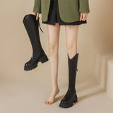 2025 Autumn And Winter New Thick Bottom V Long Boots Women Brown High And British Wind But Knee Knight Boots HZ0115