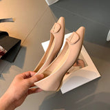 Nude Color Paint Leather Increased By 5 Cm Commuting Shallow Name Temperament Single Shoe Metal Temperament Paint Buckle Women's Shoes HZ0115