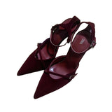 ZA2025 Spring New Women's Shoes Red Velvet Head Light-High Muller Shoes Buckle Fine Women's Shoes HZ0115