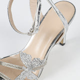 Women's Round Head Three-Dimensional Flowers Paint And Fine High Heel Sandals Women's Shoes Elegant Silver HZ0115