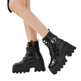 2025 New Autumn And Winter Patent Leather Thick-Bottomed Large-Size Loose Cake Bottom With Buckle Short Boots Martin Boots HZ0115