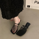 French-Woven Mesh Hollowed-Out Half-Slippers Women's Shoes Wear Summer New Slopes And High And Roman Cool Drag HZ0115