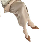 2025 New Bows Fine Heels Large-Size Wine Red Wear Slippers Retro Tip Half-Tug HZ0115