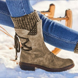Mid-Low Barrel Large Size Martin Boots Autumn And Winter New Square Tied With Wool Women Boots HZ0115