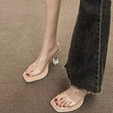 Coarse Heel High-Heeled Women's Beautiful Sandals French Style Sister 2025 Summer New Black Slippers Transparent Cool Drag Not Tired Feet HZ0115