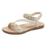 Roman Sandals Women's Summer 2025 New Bohemian National Wind Weaving Flower Size Flat Sandals HZ0115