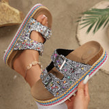 Large-Size Fashion Thick-Bottomed Slippers Double Buckle Wearing Beach Corks Duke Bin Buckle Cold Slippers HZ0115