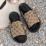 Large-Size Flat-Bottomed Slippers Women 2025 New High-End Thick-Sleet Foot Belt Buckle Type Roman Slippers HZ0115