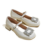 French Mary Jane Women's Shoes 2025 Summer New Square Drill Sexy High Heels Outside Wearing Coarse Leather Shoes HZ0115