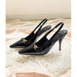 2025 Spring And Summer New Black Patent Leather French High Heel Women's Fine Heel Single-Shoe Temperament Niche Pointed Sandals HZ0115