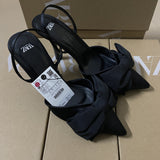 ZAJ 2025 Summer New Women's Shoes Heel Bow Decorated High Heel Shoes Behind The White Fairy Sandals HZ0115