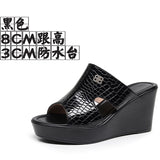 Real Leather Slope And Slippers Women Wearing Fashion Pine Cake Thick Bottom Fitting Room A Word Drag Anti-Slip High And Cow Skin Cold Drag HZ0115