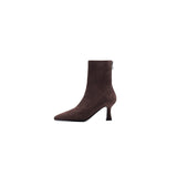 Brown Short Boots Women High And 2025 Autumn And Winter 2025 New Set Of French Fine And Elastic Boots Velvet Head Thin Skin Boots HZ0115