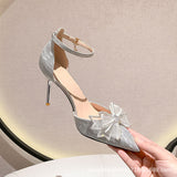 Sandals Women's Summer 2025 New Baotou Hollow Bow High Heels Fairy Pointed Shoes Princess Wind Dress Shoes HZ0115