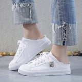Canvas Shoes New Women's Spring Small White Shoes Flat Shoes Lazy Shoes One Foot Pedal Half A Tot HZ0115