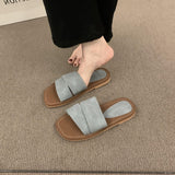Small Design Sense Retro Square Toe Flat-Bottom Slippers Women Wearing Fairy Wind Seaside Resort Beach Cool HZ0115