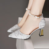 Large-Size Sharp-Headed Women's Shoes 2025 Summer New High-Heeled Fashion Beaded Professional Sandals Women HZ0115