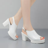 Fish Mouth Patent Leather Crocodile High Heel Sandals Summer White Wedding Shoes Waterproof Table Thick Cheongsam Walking Shoes Coarse Heel Women's Shoes HZ0115